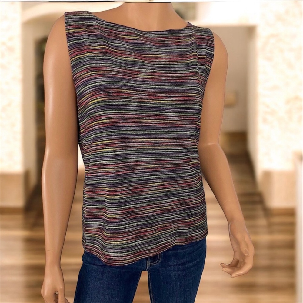 VTG Chico's Design Rainbow Multicolor Stripe Ombre Tank Top Size 3